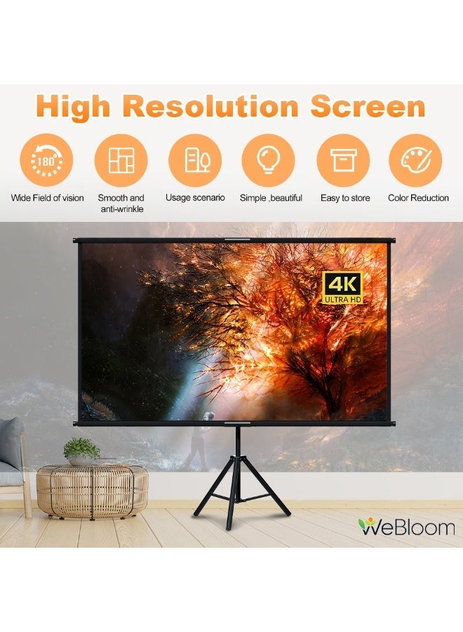 WeBloom شاشة عرض بروجيكتور محمولة قابلة للطي بحجم 100-120 بوصة بنسبة 16:9، شاشة عرض مثبتة على الحائط وقائمة فردية على الأرض 2 في 1، مصنوعة من مادة حرير الحليب السميك، شاشة أفلام خفيفة الوزن في الهواء الطلق مع حقيبة حمل، شاشة عرض عالية الدقة للمنزل تدعم 1080P/4K، زاوية عرض واسعة 160° للسينما المنزلية/اجتماعات المكتب/أفلام الهواء الطلق. - Image 2